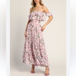 Lulu's Pink Floral Off-Shoulder Maxi Dress